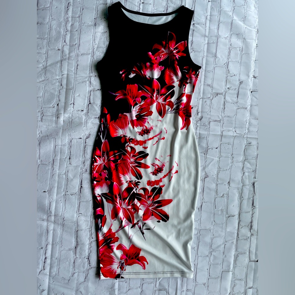 Cocktail dress red, black and white Midi woman’s size Small